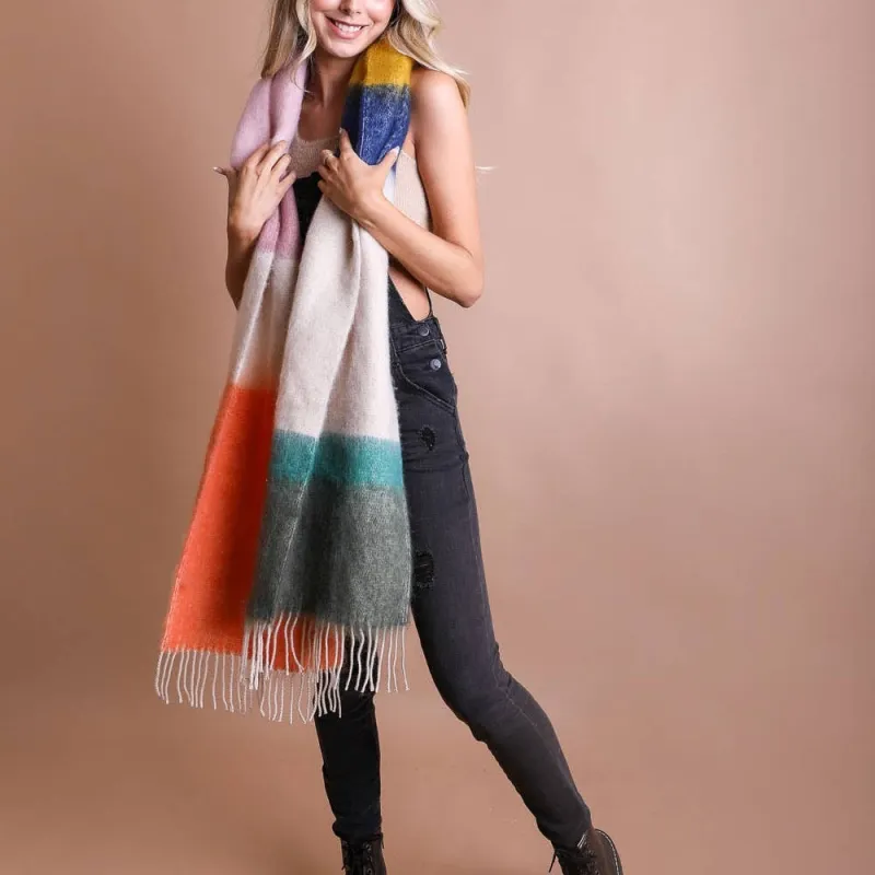 Winter Color Block Faux Mohair Scarf made by Oceanne