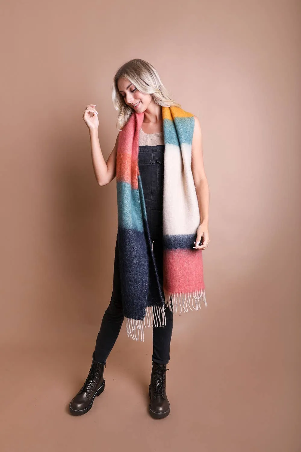 Winter Color Block Faux Mohair Scarf sold by Oceanne product image thumbnail 3