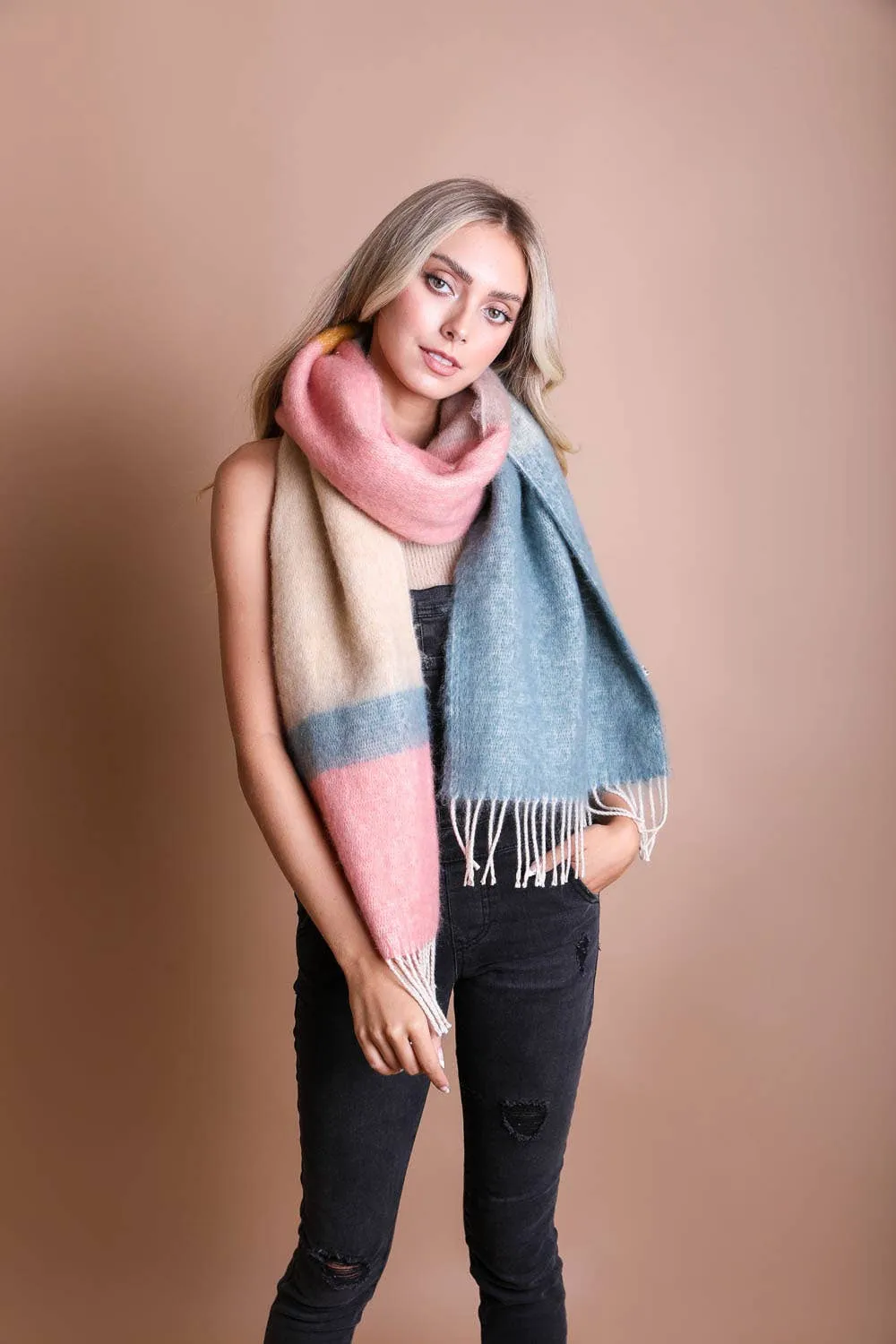 Winter Color Block Faux Mohair Scarf sold by Oceanne product image thumbnail 2