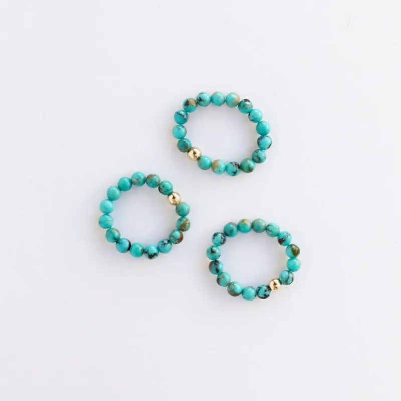 Natural Turquoise + 14k GF  Beaded Stretch Ring made by Oceanne
