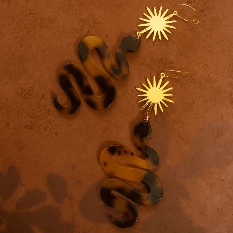 Desert Gold + Acrylic Snake Earrings made by Oceanne
