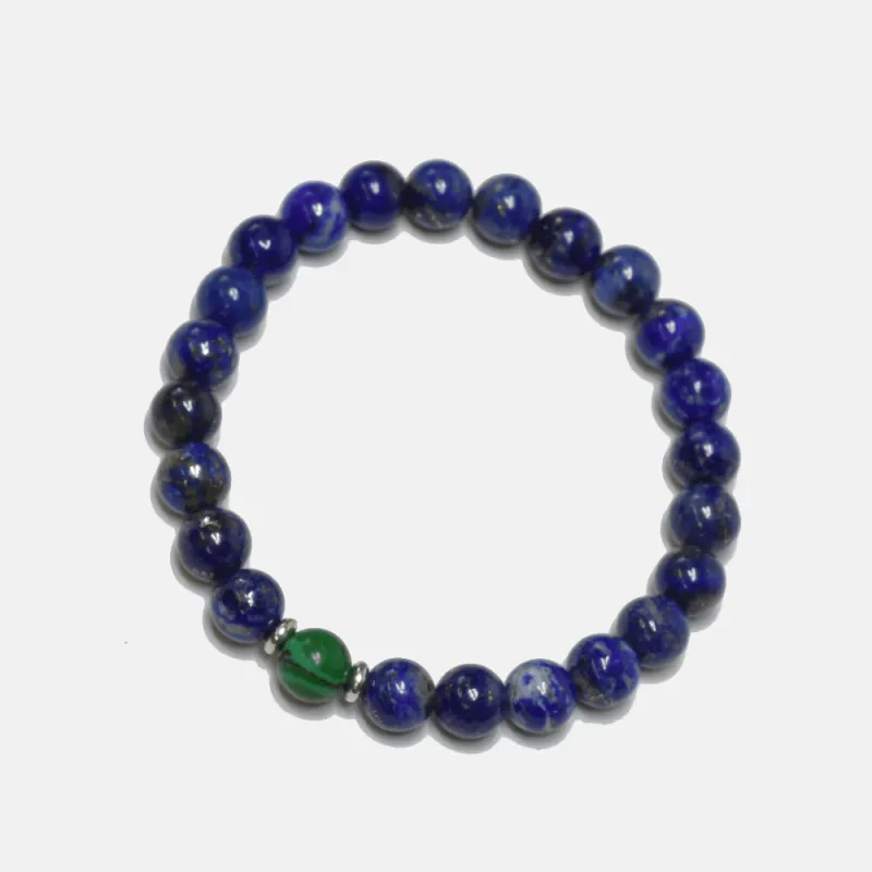 Lapis + Single Malachite Stretch Beaded Bracelet made by Curated Basics