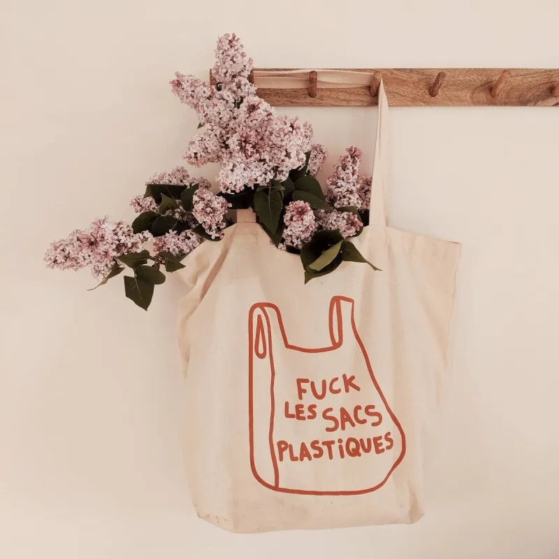 Fuck Les Sacs Plastique' Printed Cotton Tote Bag made by Oceanne