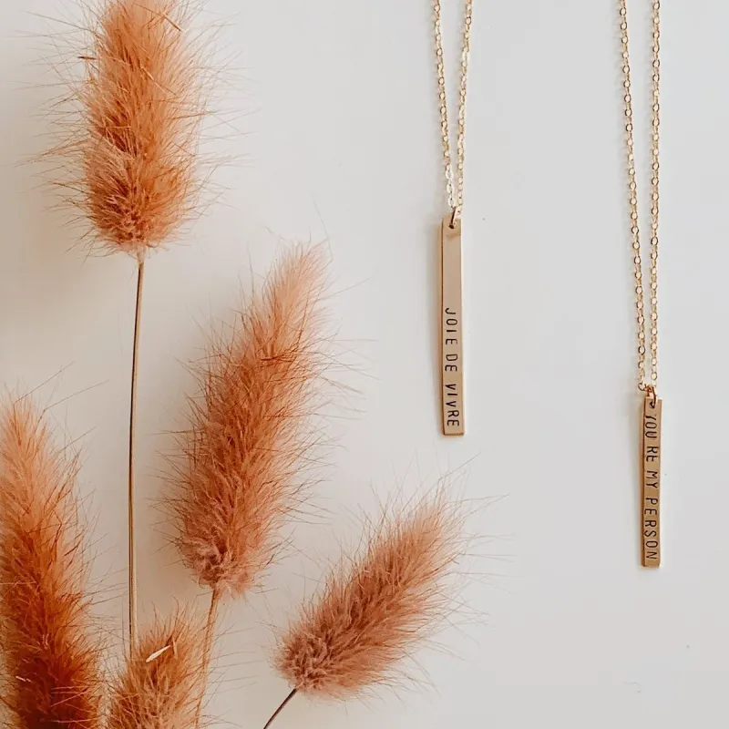 Custom Stamped Vertical Bar Necklace made by Oceanne