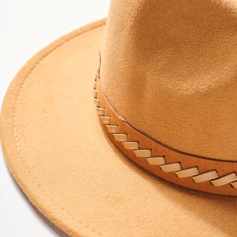 Braided Leather Strap Fedora Hat made by Oceanne