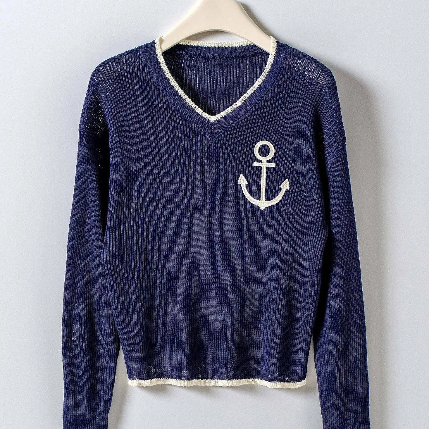 Nautical Anchor V-Neck Knit Top sold by Oceanne
