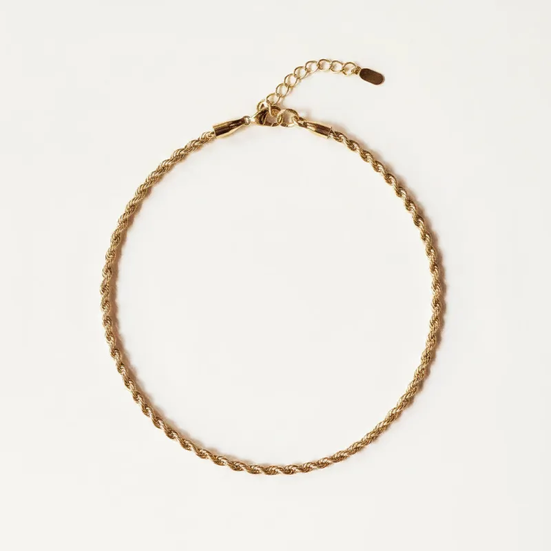 18k Gold Filled Rope Anklet made by Oceanne