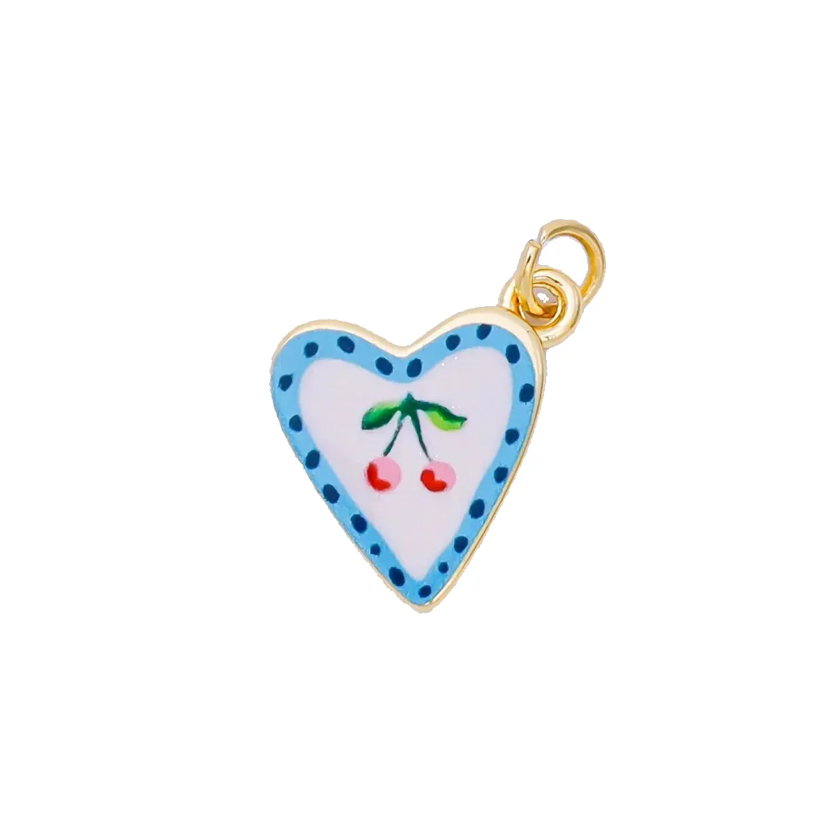 Blue Enamel Heart Charm with Cherries sold by Oceanne