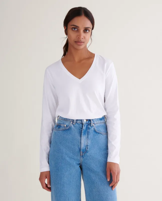 Women's Cotton V Neck Long Sleeved T-shirt sold by Rise & Fall