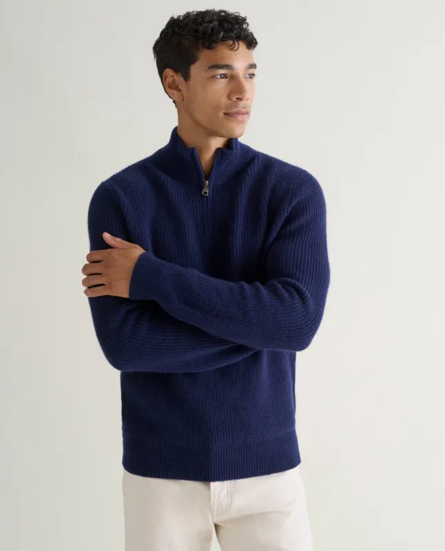 Men's Cashmere Merino Fishermans Rib 1/4 Zip Jumper sold by Rise & Fall
