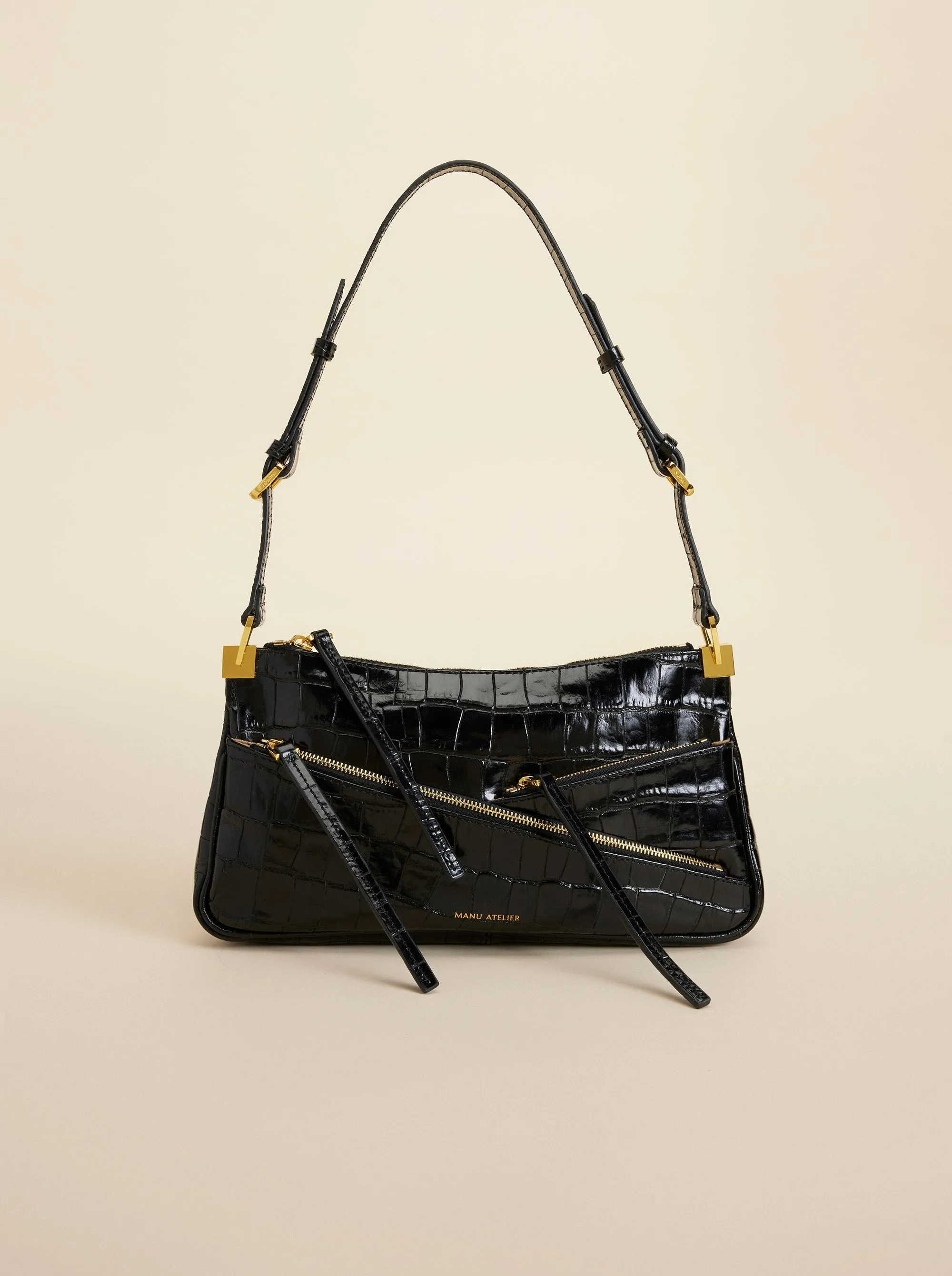 Three Zipped Baguette Black Croc sold by Manu Atelier