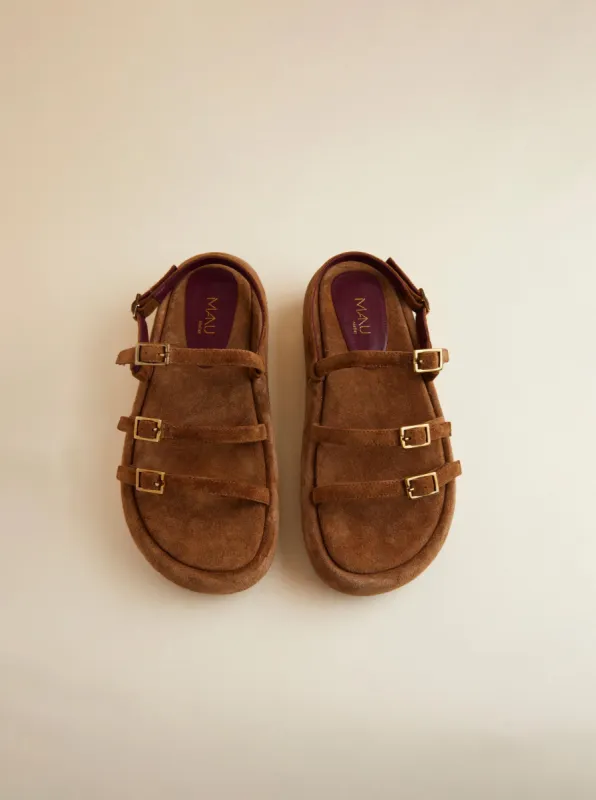 Cage Chunky Slides Sigaro Suede sold by Manu Atelier