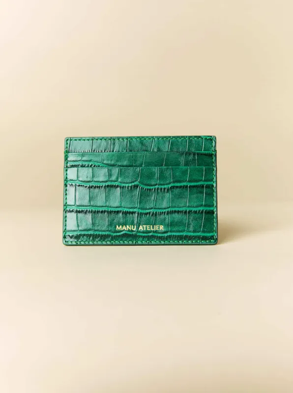 Manu Cardholder Emerald Green Croc Embossed sold by Manu Atelier