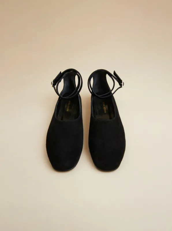 Manu Ballet Flats With Cross Over Ankle Strap Black Suede sold by Manu Atelier