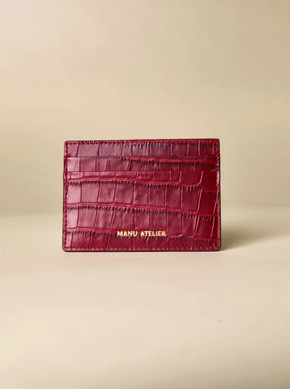 Manu Cardholder Dark Red Croc Embossed sold by Manu Atelier
