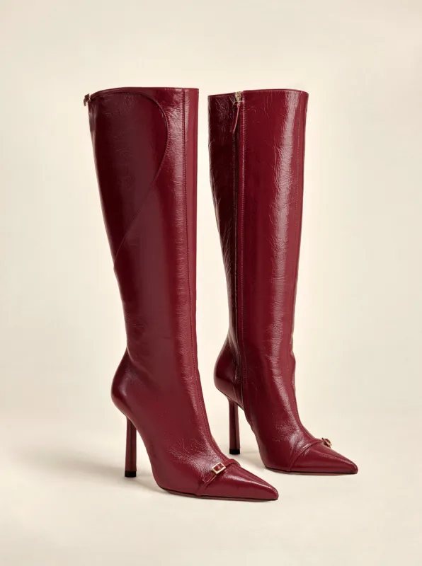Knee High Pointy Toe Boots Rusty Red High Gloss sold by Manu Atelier