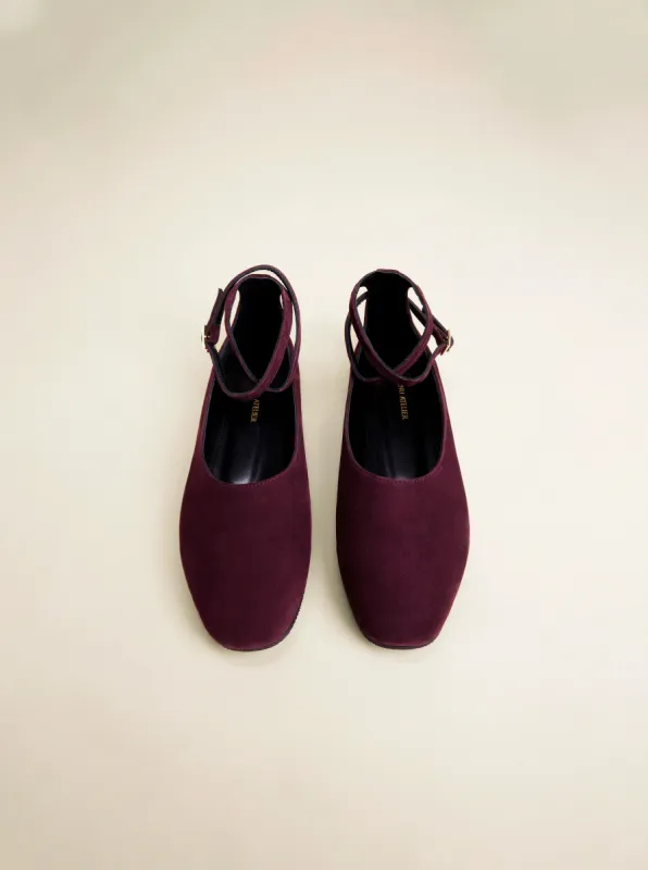 Manu Ballet Flats With Cross Over Ankle Strap Merlot Suede sold by Manu Atelier
