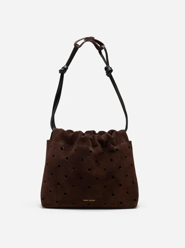Romy Pouch Perforated Deep Brown Suede made by Manu Atelier