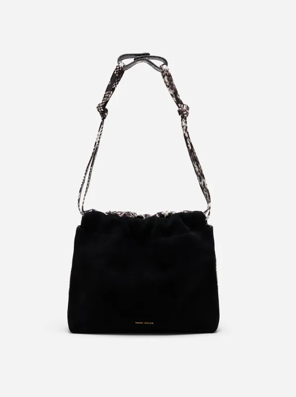 Romy Pouch Black Suede & Snake Embossed sold by Manu Atelier