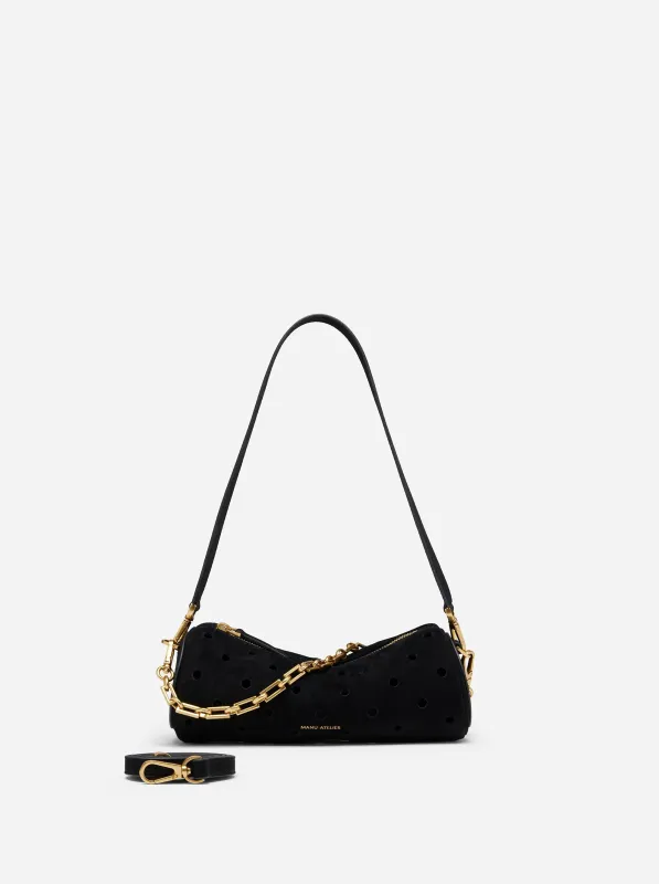 Mini Cylinder Perforated Black Suede sold by Manu Atelier