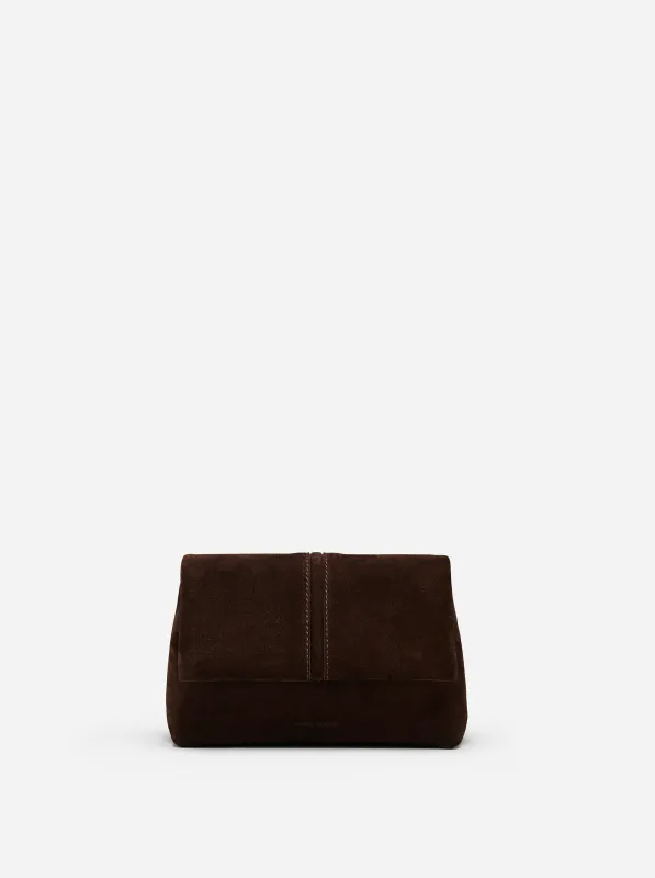 The Mini Fold Bag Deep Brown Suede made by Manu Atelier