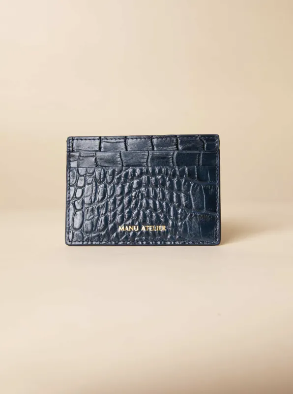 Manu Cardholder Navy Croc Embossed sold by Manu Atelier