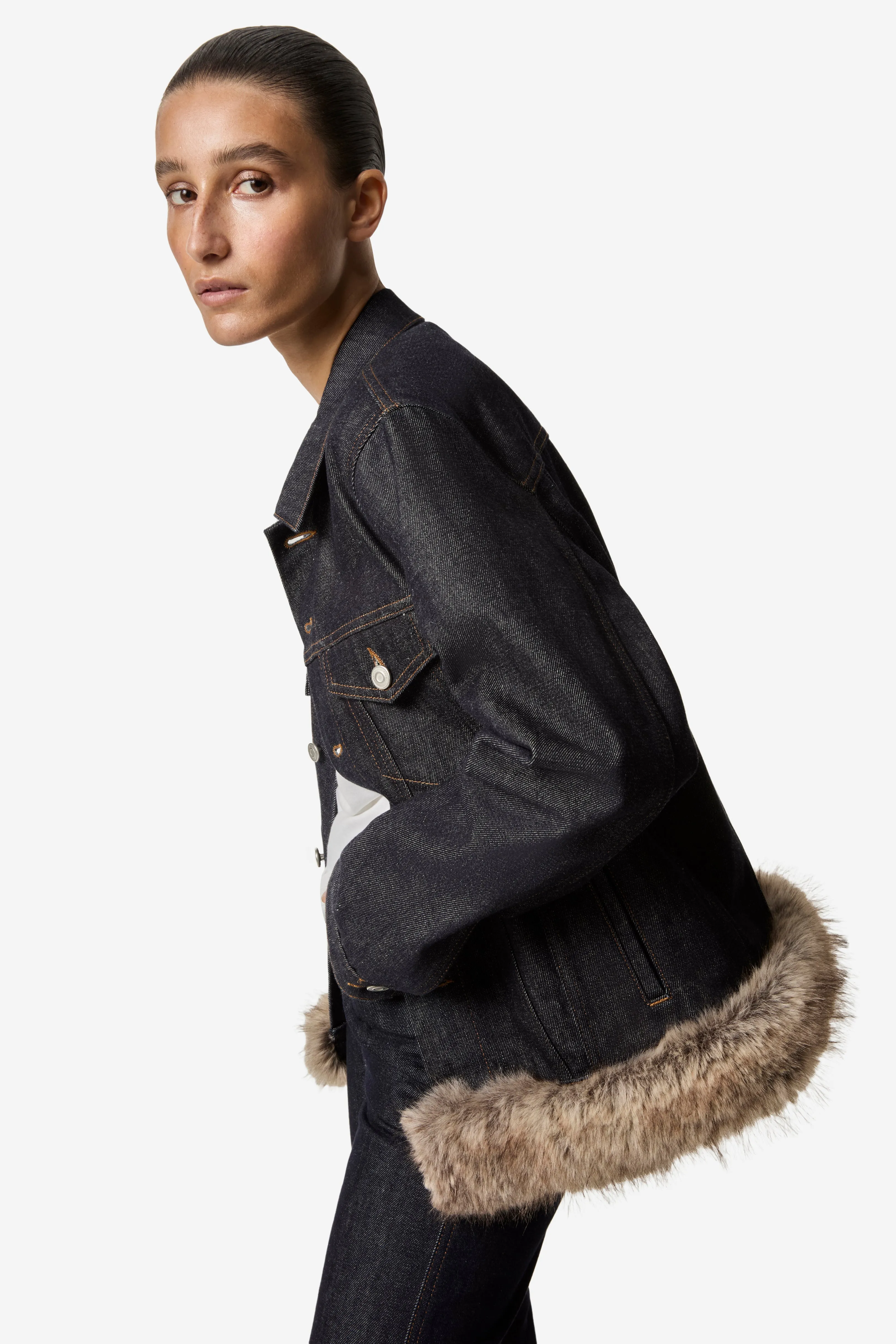 Faux Fur Hem Denim Jacket sold by Coperni Paris