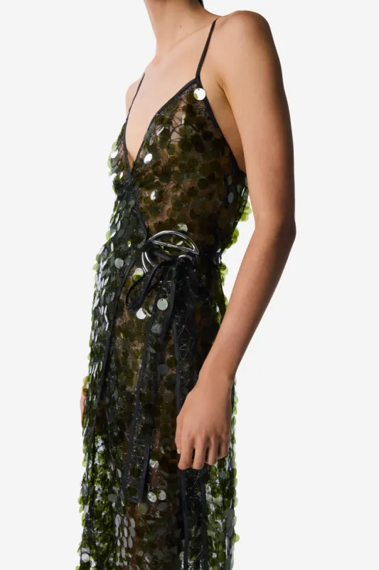 C-Logo Sequin Wrap Slip Dress sold by Coperni Paris