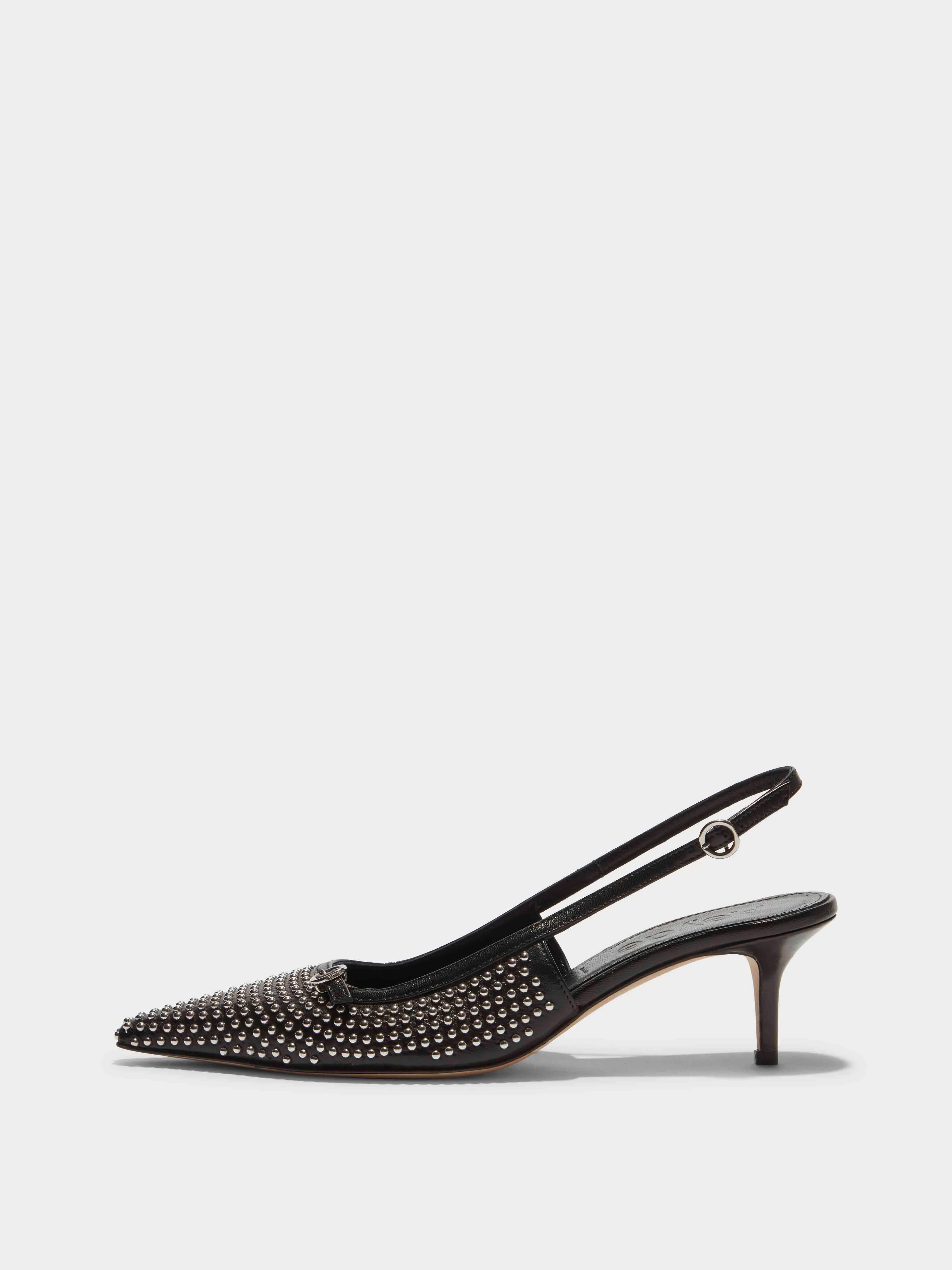 Saba Mini Stud Leather Slingback Pumps sold by Aeyde