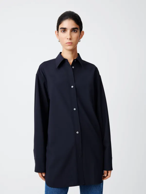 Santos Tropical Wool Shirt in Darkest Navy sold by Studio Nicholson
