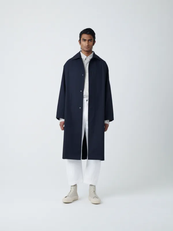 Marque Coat in Dark Navy sold by Studio Nicholson