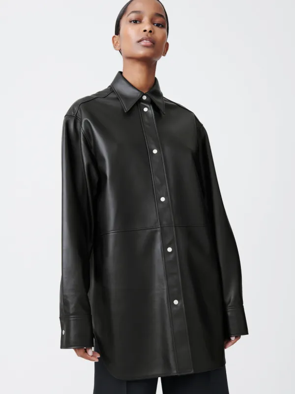 Santos Leather Shirt in Black Grape sold by Studio Nicholson