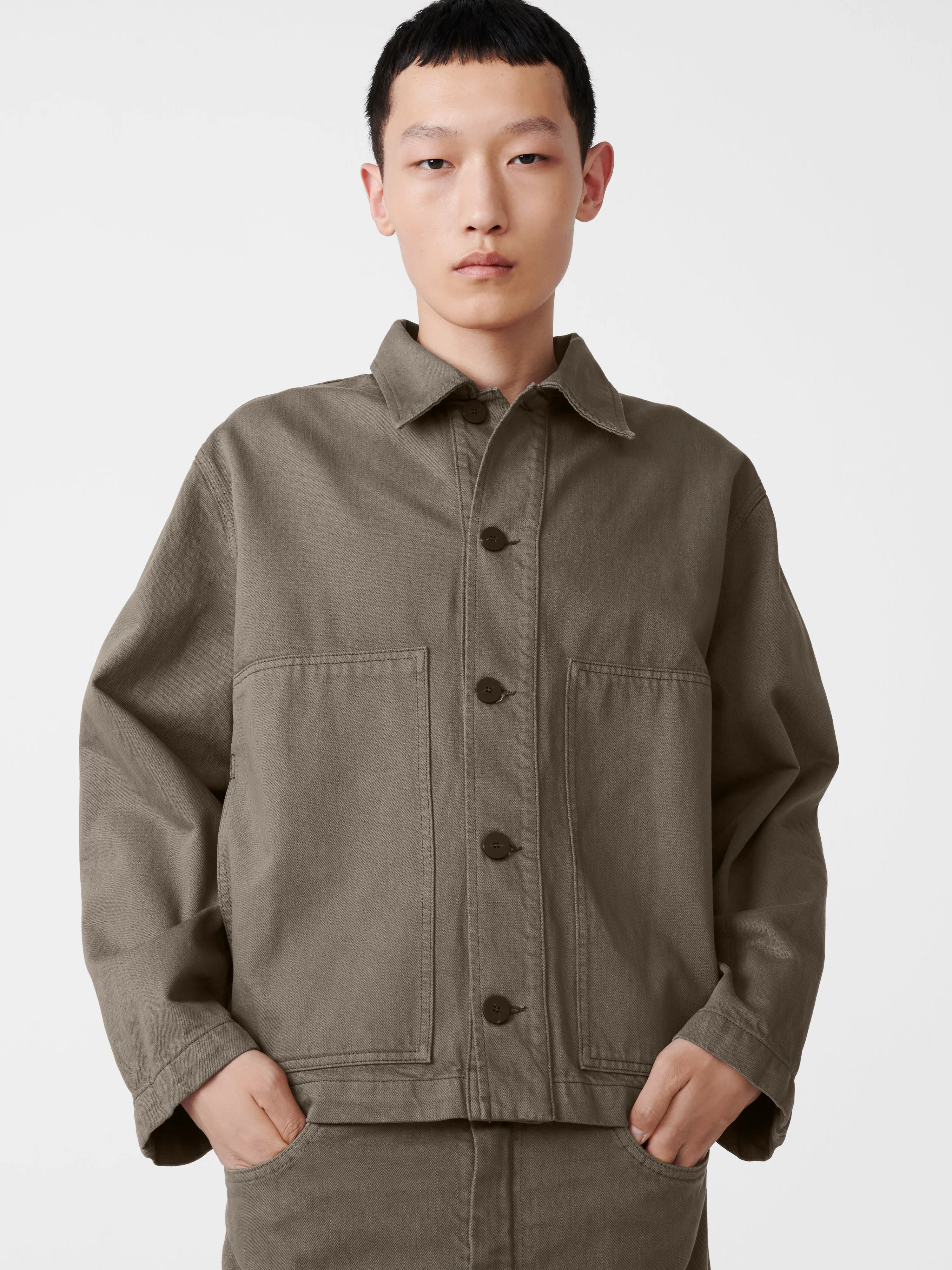 Graph Denim Jacket in Fossil sold by Studio Nicholson