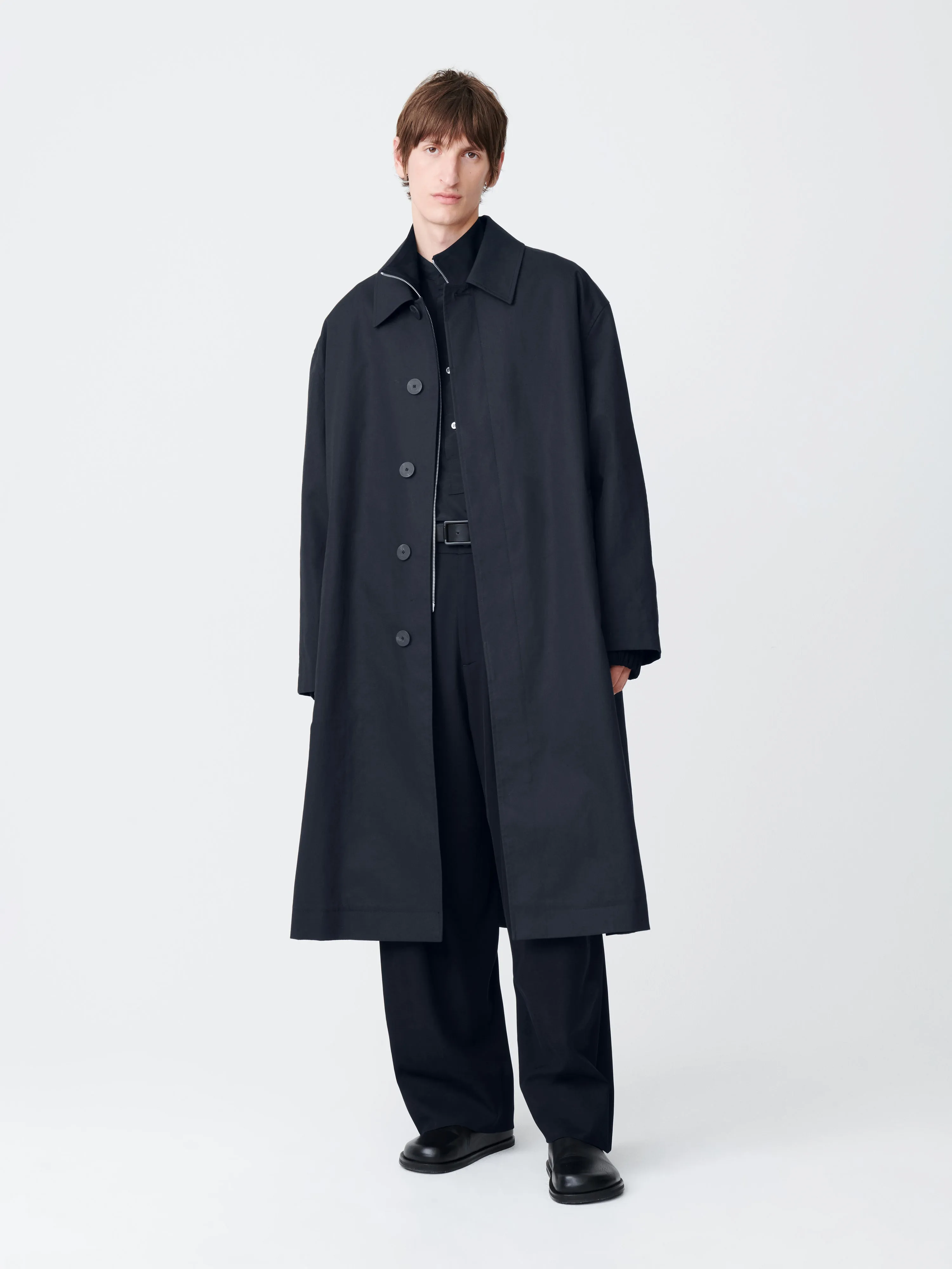 Ledro Coat in Darkest Navy sold by Studio Nicholson