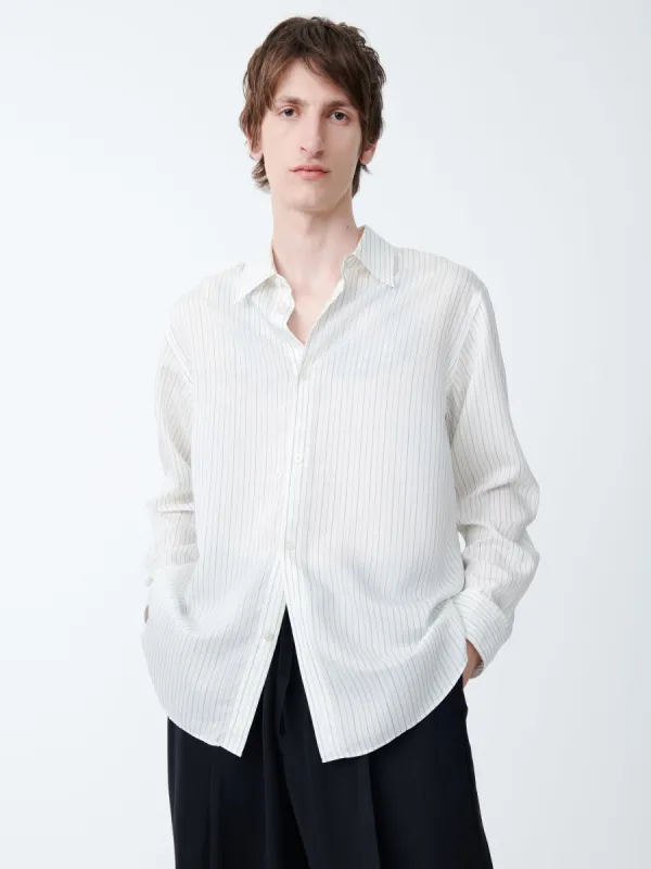 View Silk Shirt in Ecru / Black Stripe sold by Studio Nicholson