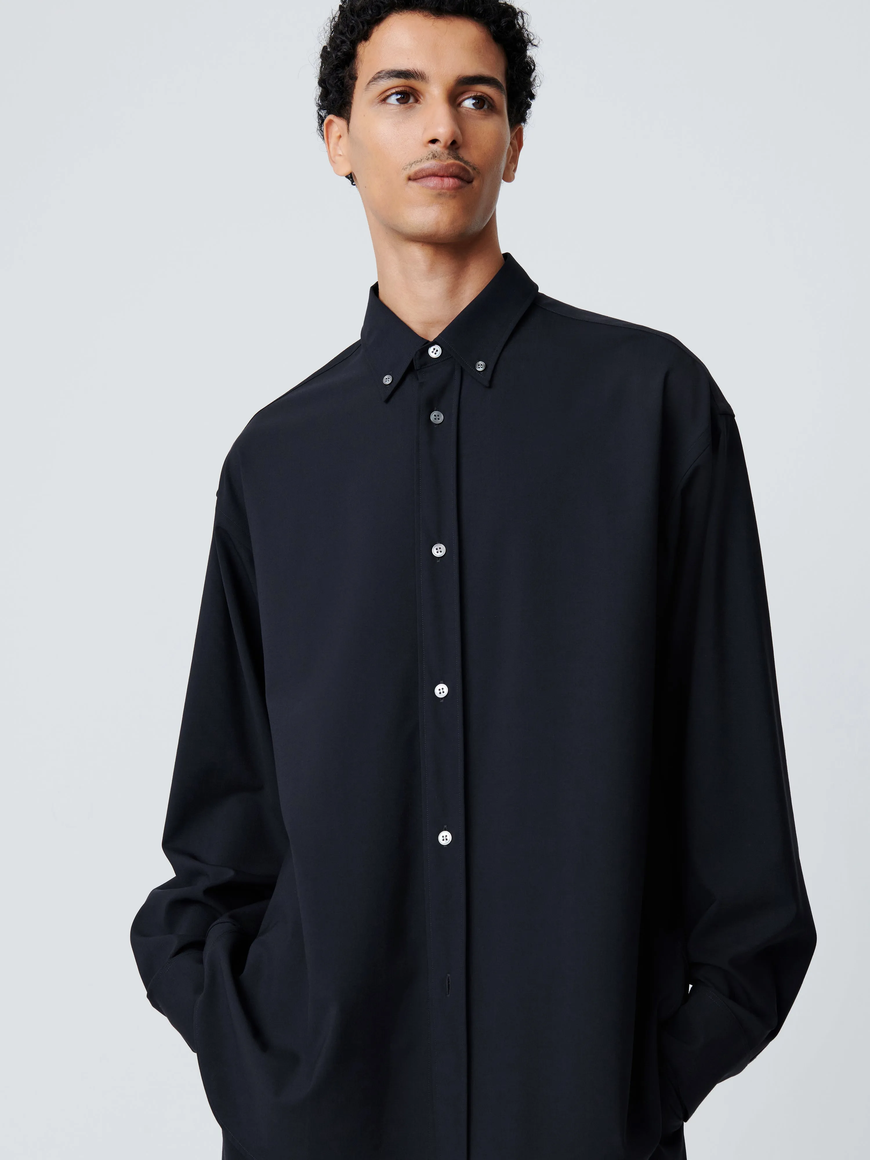 Jude Tropical Wool Shirt in Darkest Navy sold by Studio Nicholson