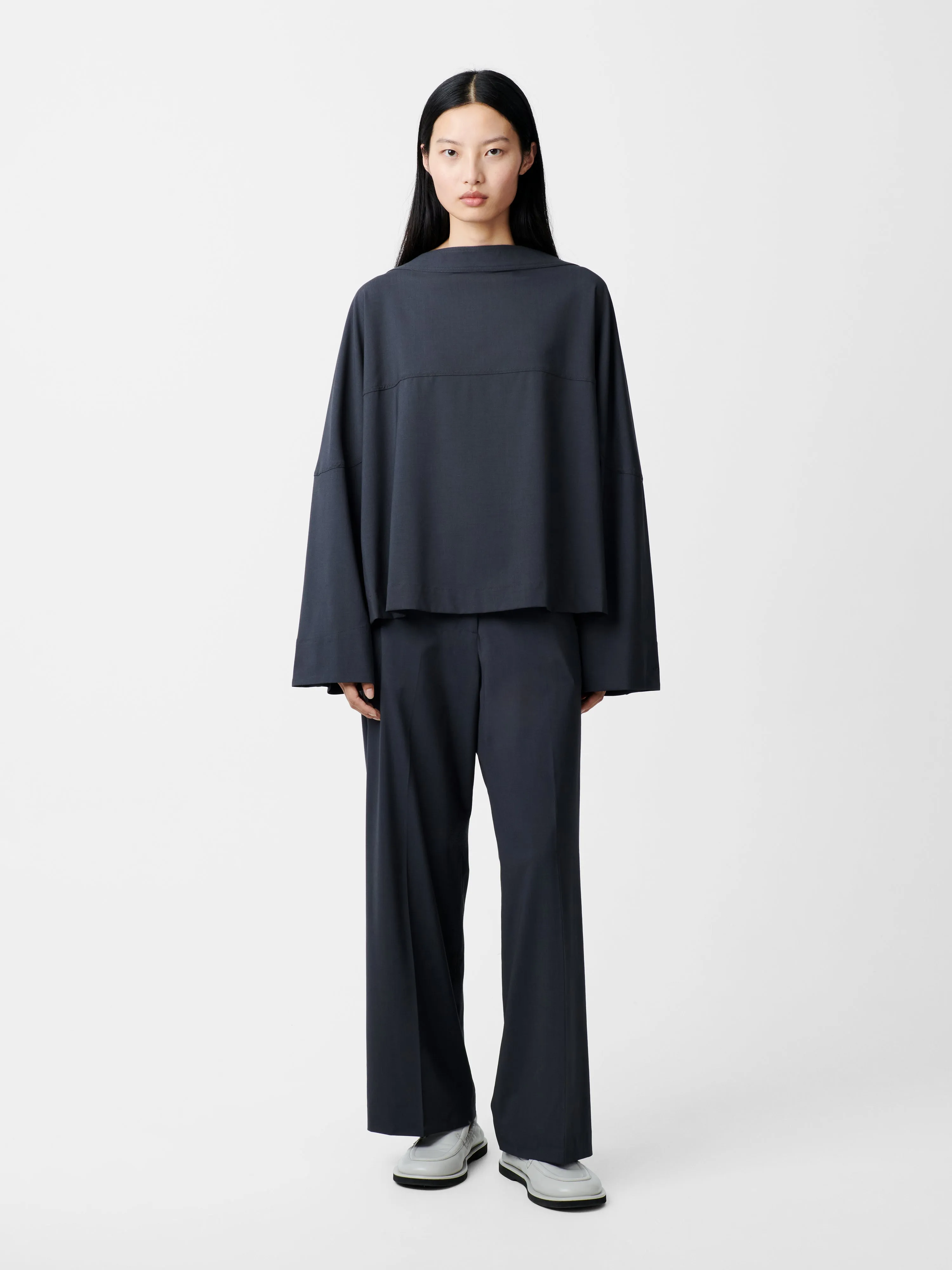 Baier Tropical Wool Pant in Seal Blue sold by Studio Nicholson