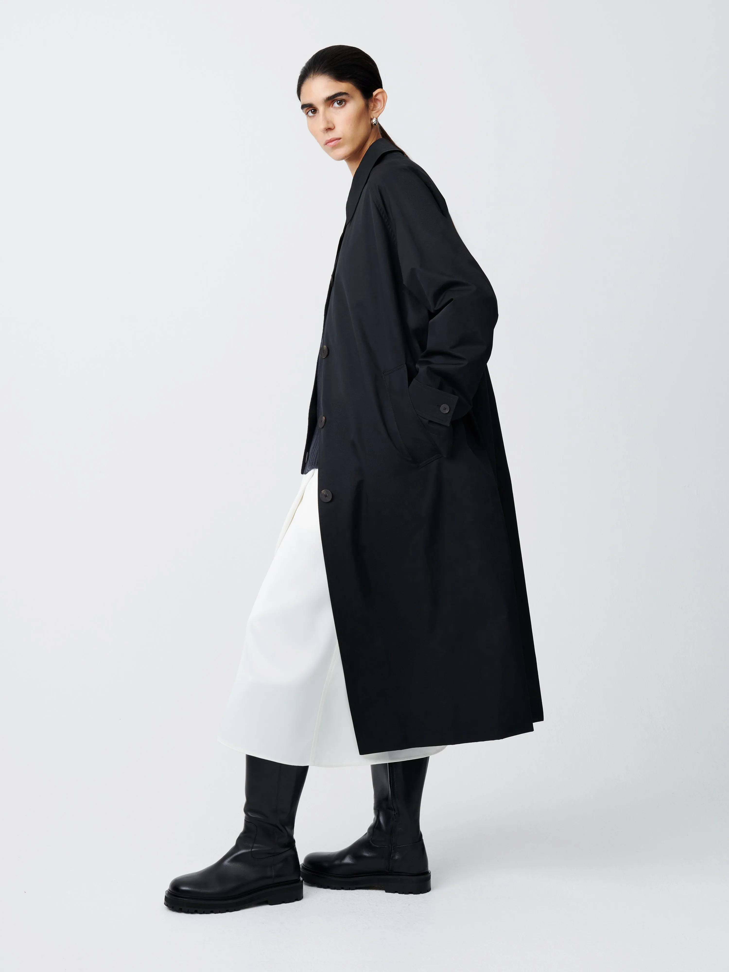 Holin Coated Cotton Coat in Black sold by Studio Nicholson product image thumbnail 2