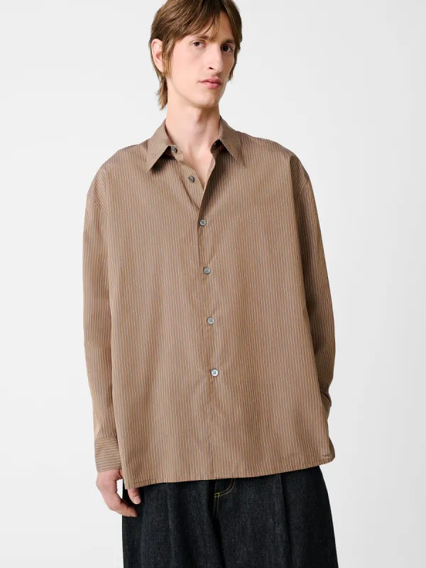 Strike Shirt in Toffee Stripe sold by Studio Nicholson