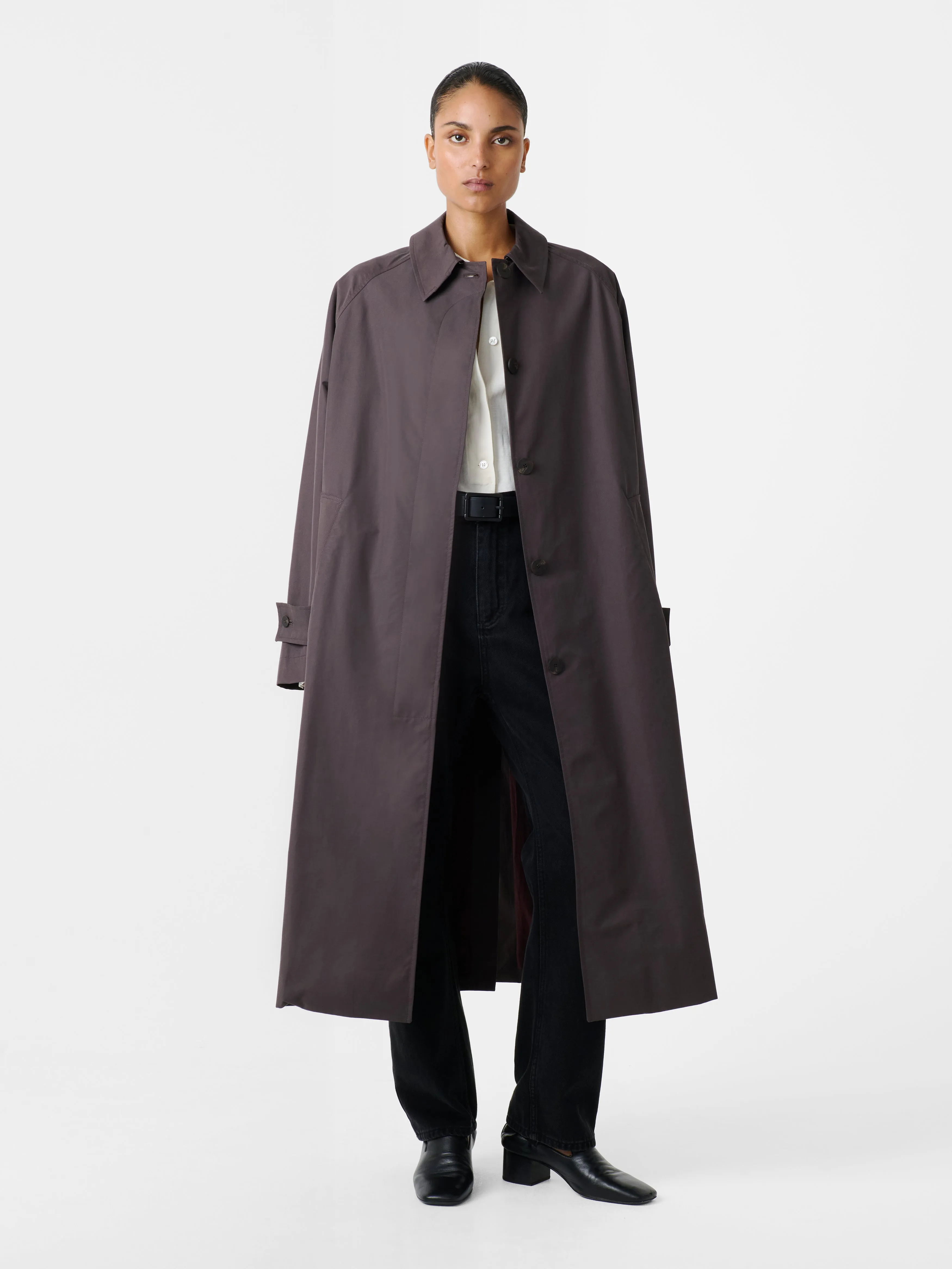 Holin Technical Cotton Coat in Cocoa sold by Studio Nicholson