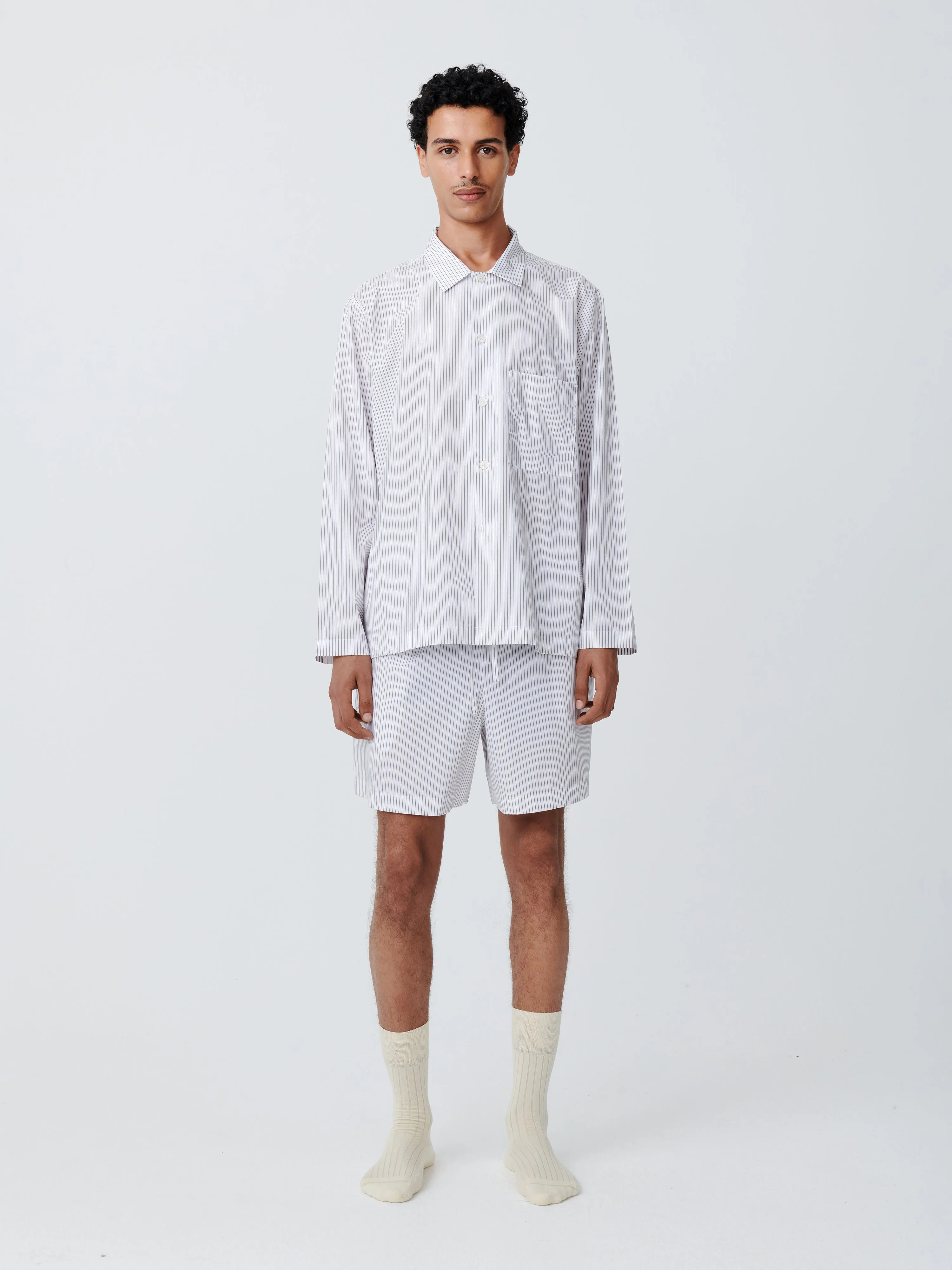 PJ Short Set in Chestnut Stripe sold by Studio Nicholson