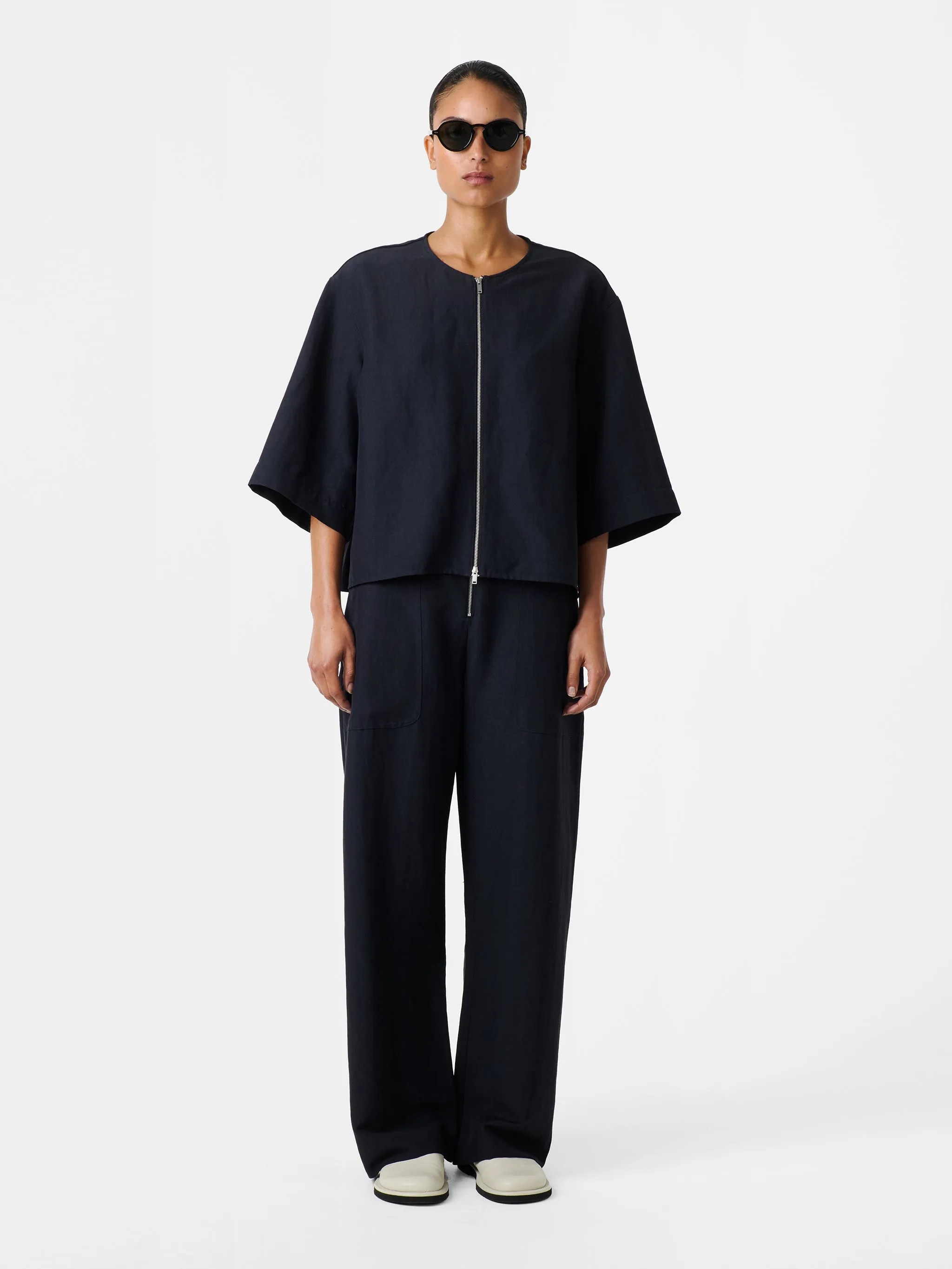 Pravin Linen Pant in Darkest Navy sold by Studio Nicholson