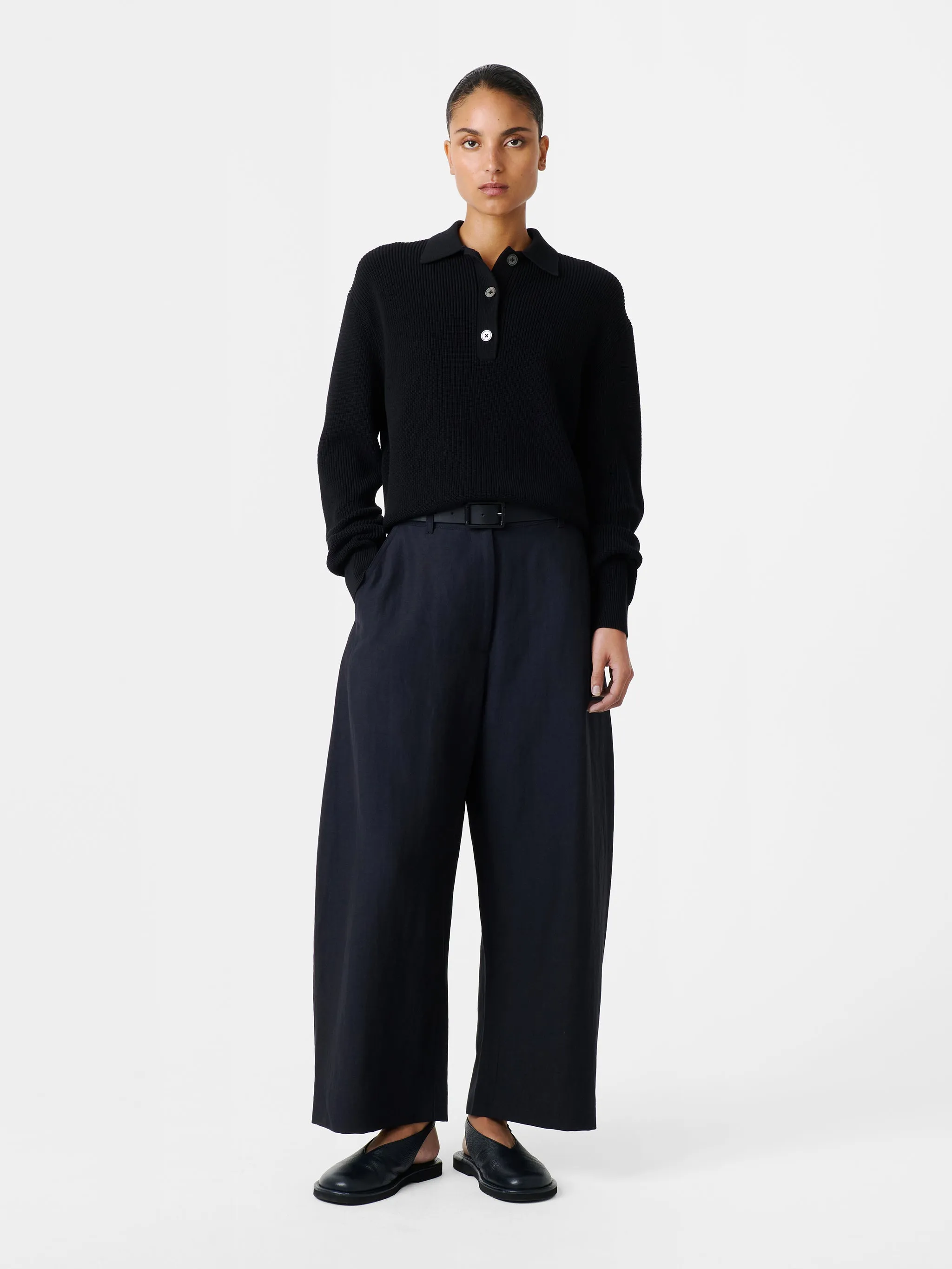 Chalco Linen Blend Pant in Darkest Navy sold by Studio Nicholson