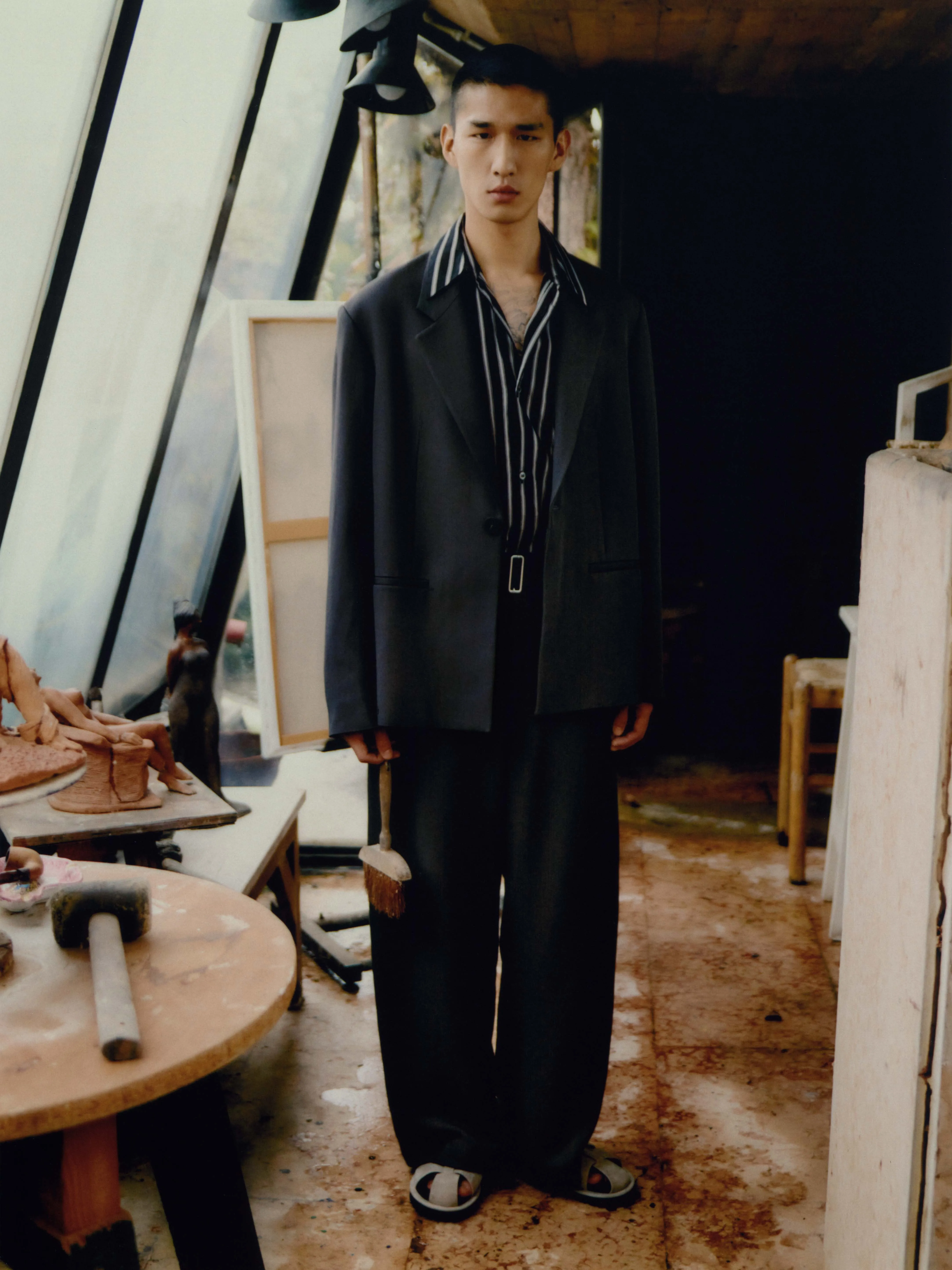 Vital Wool Pant in Oil sold by Studio Nicholson product image thumbnail 2