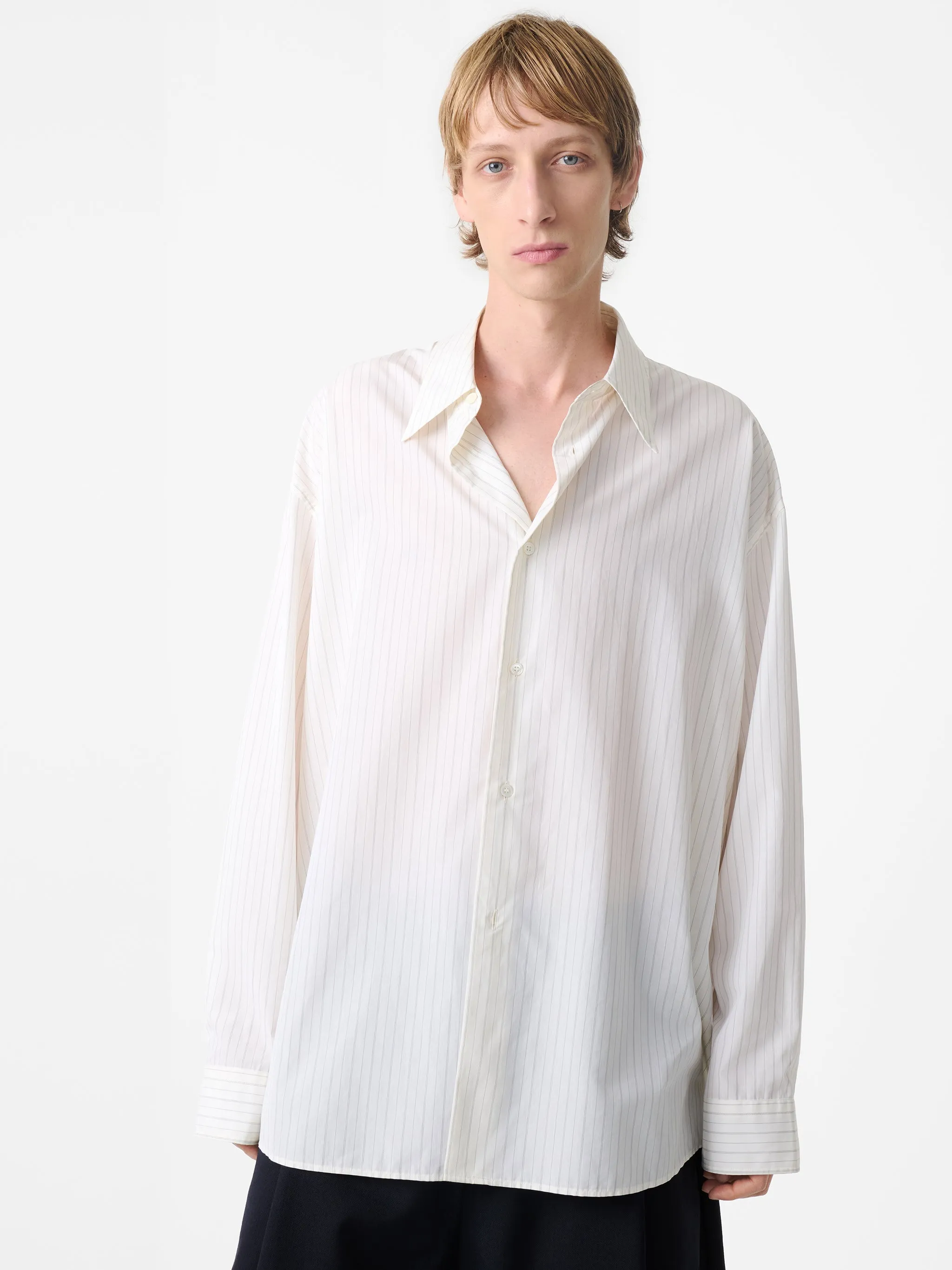 Loche Shirt in Ecru / Black Stripe sold by Studio Nicholson