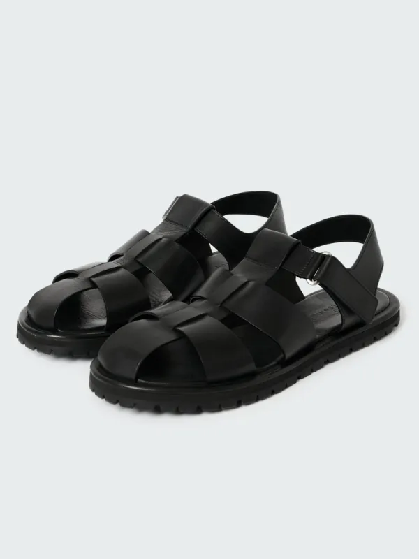 Men's Sandom Leather Sandal in Black sold by Studio Nicholson