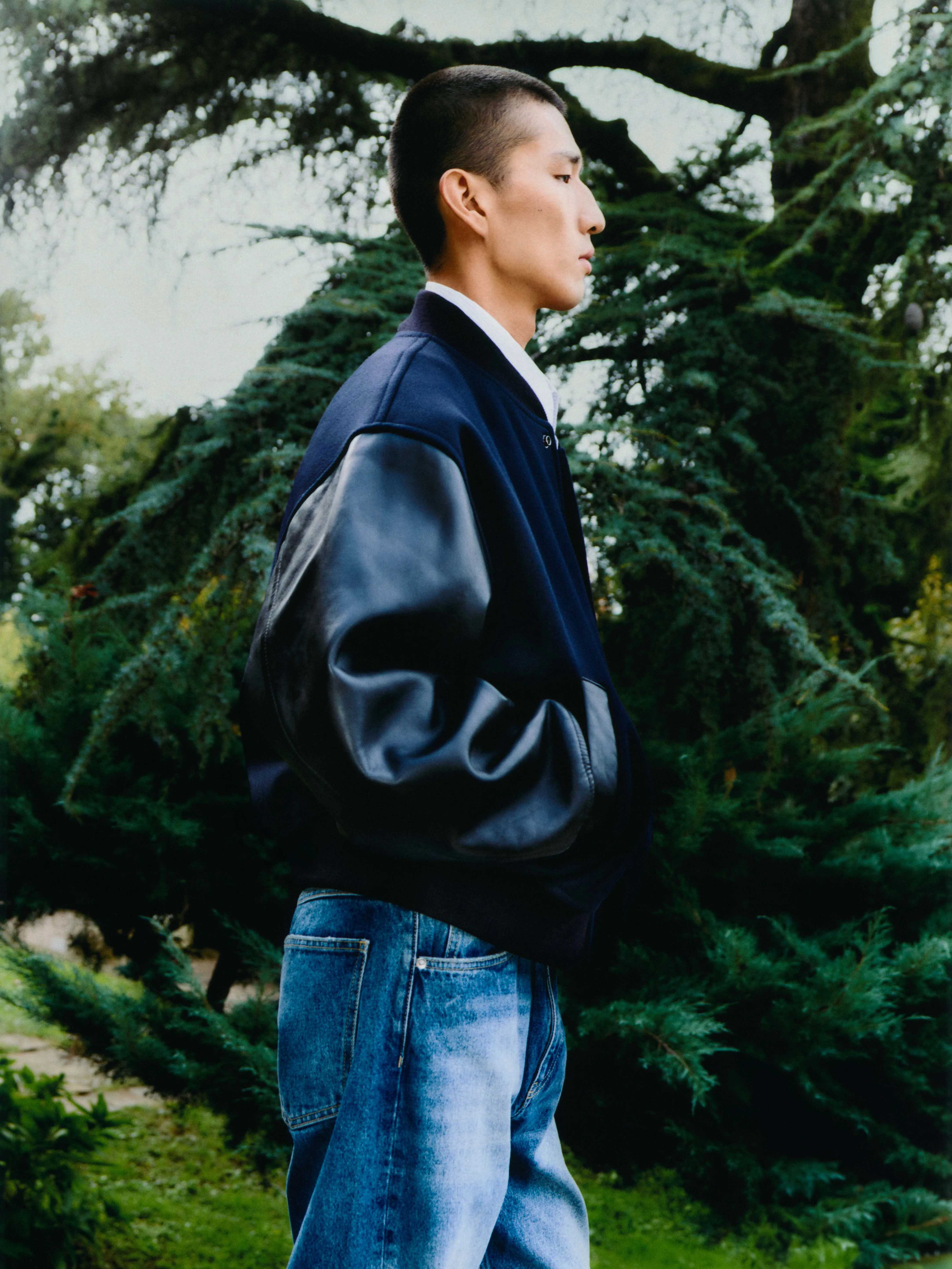 Alph Leather Bomber Jacket in Darkest Navy sold by Studio Nicholson product image thumbnail 2