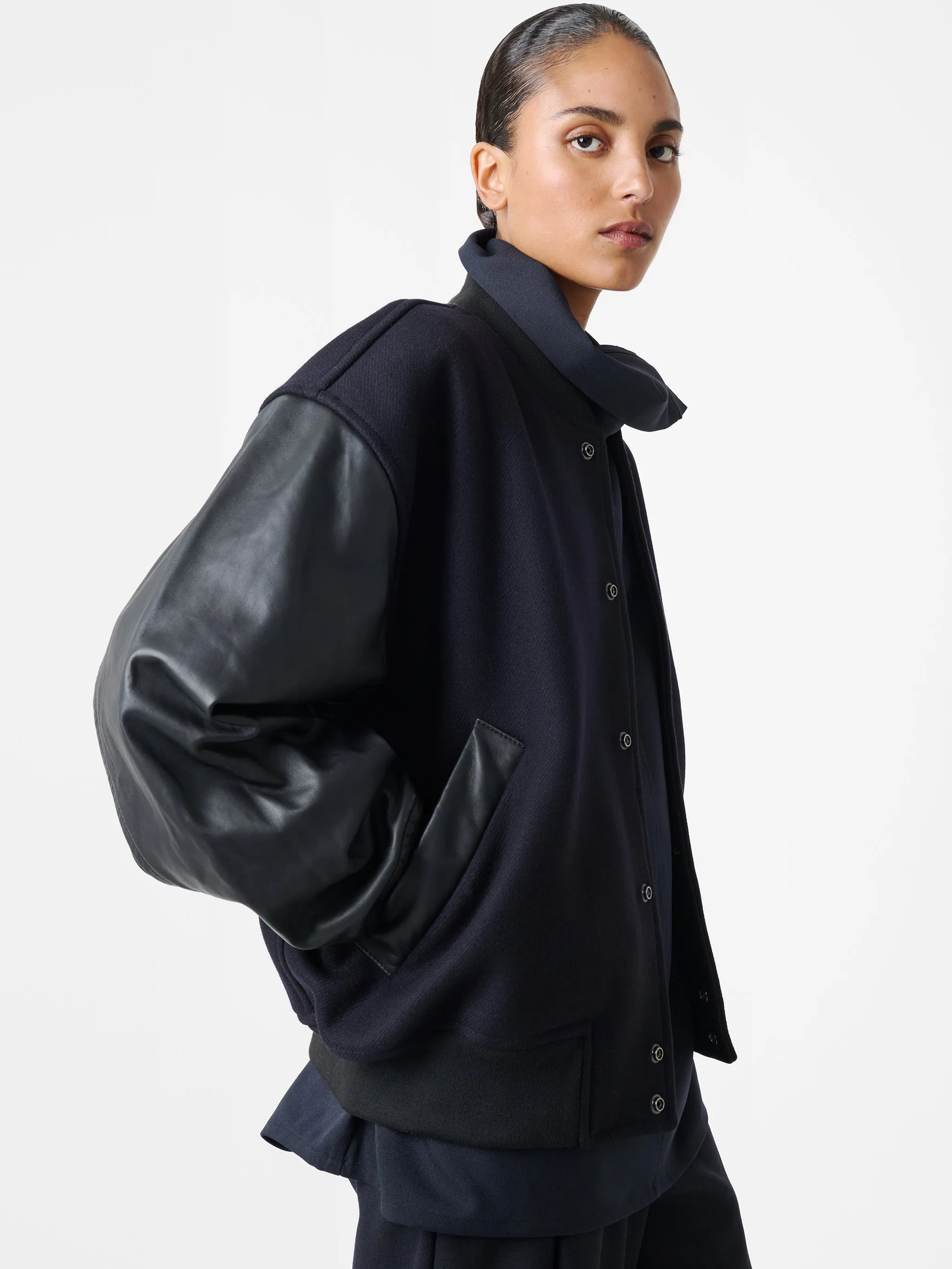 Alph Leather Bomber Jacket in Darkest Navy sold by Studio Nicholson product image thumbnail 4