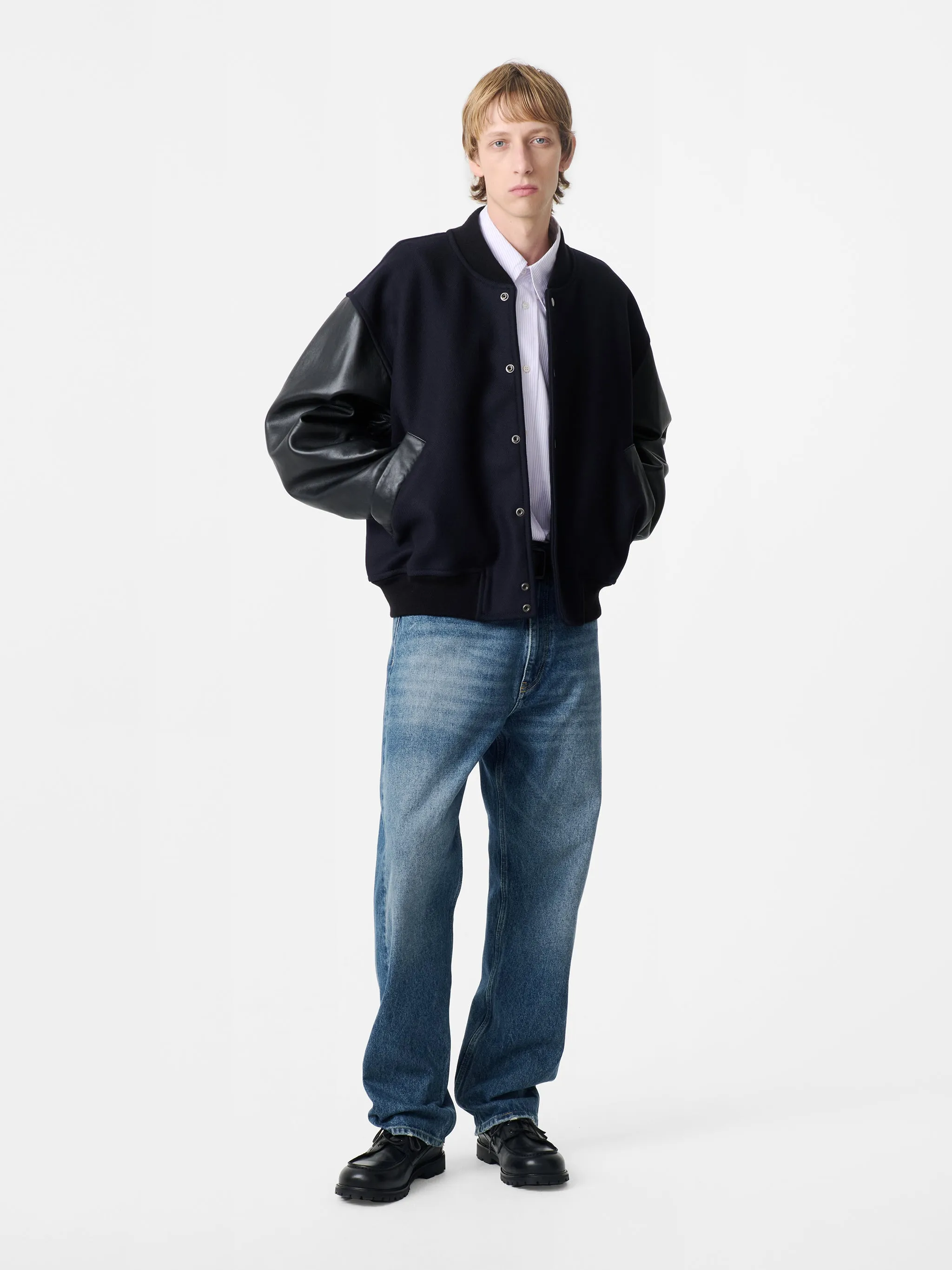 Alph Leather Bomber Jacket in Darkest Navy sold by Studio Nicholson product image thumbnail 3