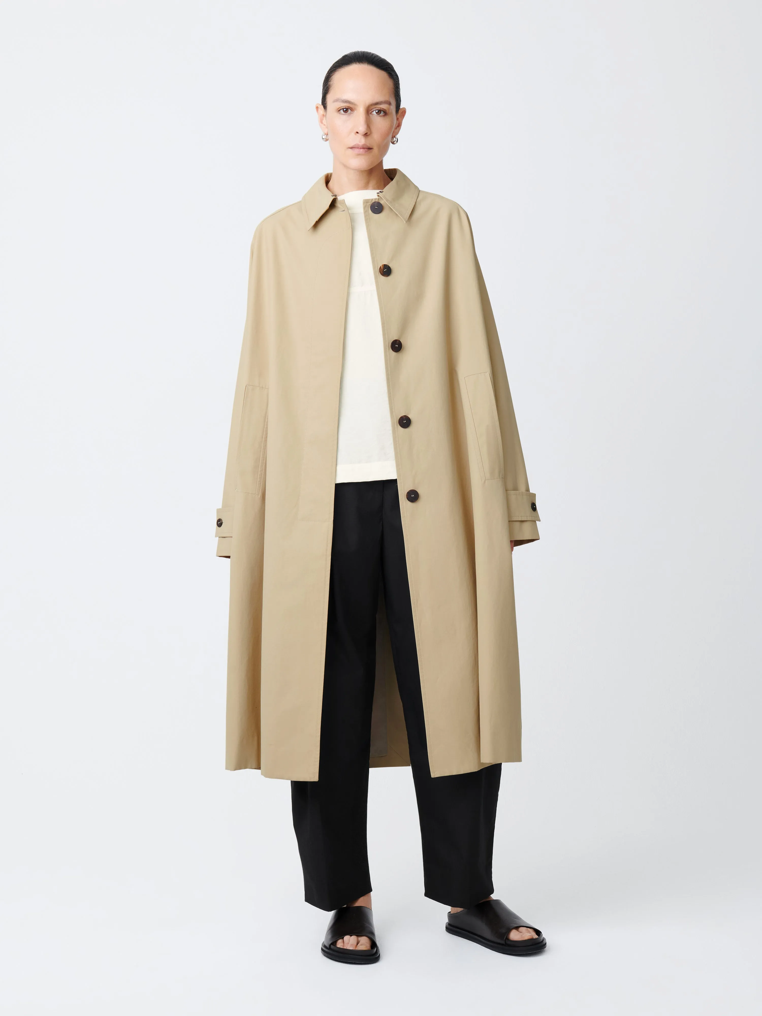 Holin Technical Cotton Coat in Tan sold by Studio Nicholson